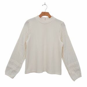 Madewell Top Womens Medium Cream Weavemix Mockneck Bubble-Sleeve Textured Boho